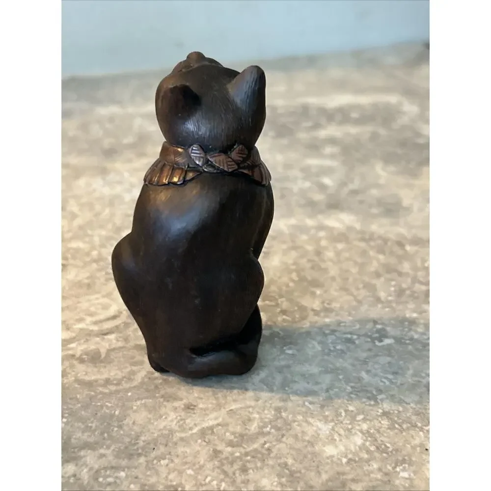 Sitting Cat Figuring by PMS Copper Tone Painted Resin 3” Trinket